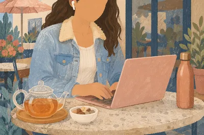 Casual Freelancer Working at Outdoor Cafe