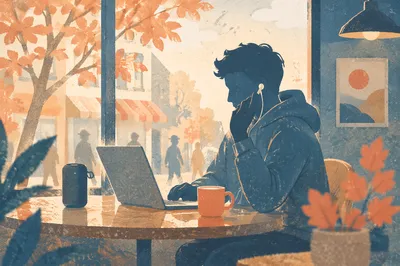 Freelancer Taking Cafe Call by Window