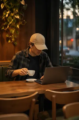 Freelancer Working in Cozy Cafe at Dusk