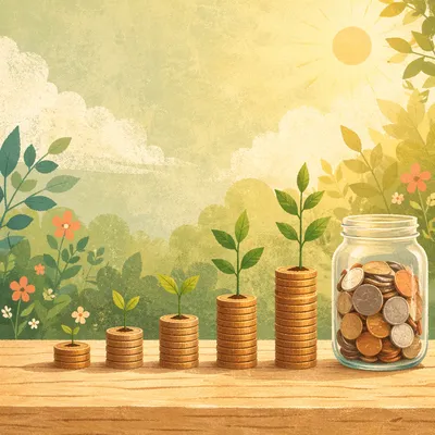 Coins and Seedlings Savings Growth Concept