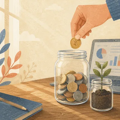 Glass Jar Coins and Seedling Growth