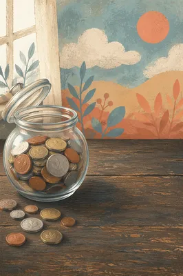 Glass Jar Savings on Rustic Wooden Table
