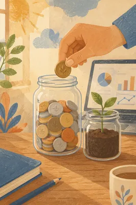 Glass Jar Coins and Seedling Growth
