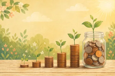 Coin Savings Growth with Seedlings and Jar