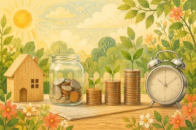 Glass Jar Savings Growth With Coin Sprouts