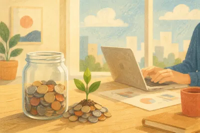Glass Jar Coins and Growth Sprout