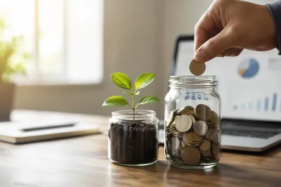Glass Jar Coins and Seedling Growth