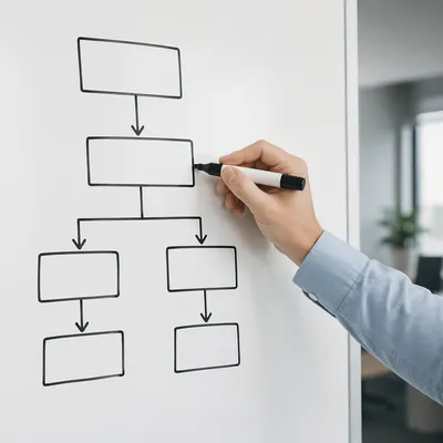 Hand Drawing Business Flowchart on Whiteboard