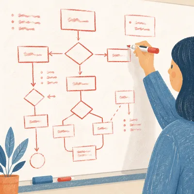 Hand Drawing Business Flowchart on Whiteboard