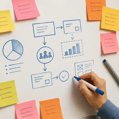 Hand Drawing Business Flowchart on Whiteboard