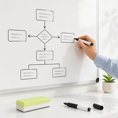 Hand Drawing Business Flowchart on Whiteboard