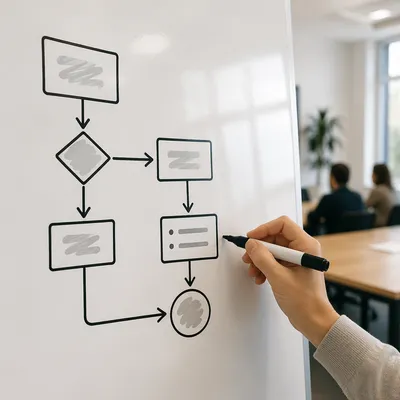 Hand Drawing Flowchart on Whiteboard