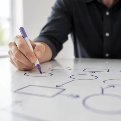 Hand Drawing Business Flowchart on Whiteboard