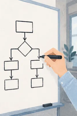 Hand Drawing Business Flowchart on Whiteboard