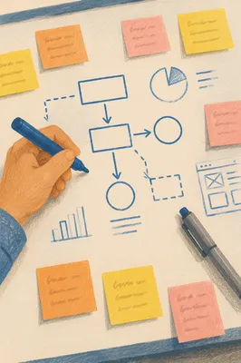 Hand Drawing Business Flowchart on Whiteboard