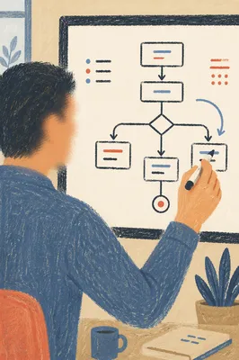 Hand Drawing Business Flowchart on Whiteboard