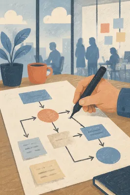 Hand Drawing Flowchart on Whiteboard