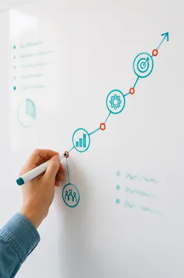 Hand Drawing Business Flowchart on Whiteboard
