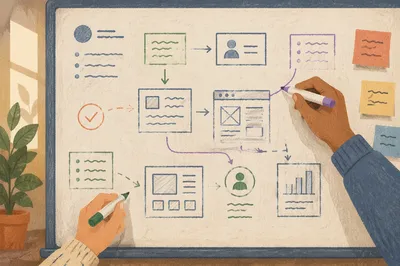 Hands Drawing Business Flowchart on Whiteboard