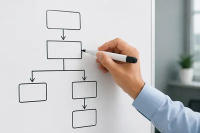 Hand Drawing Business Flowchart on Whiteboard
