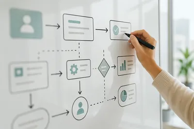Hand Drawing Business Flowchart on Whiteboard