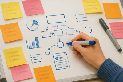 Hand Drawing Business Flowchart on Whiteboard