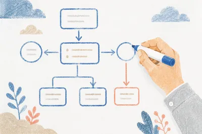 Hand Drawing Business Flowchart on Whiteboard