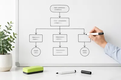 Hand Drawing Flowchart on Office Whiteboard