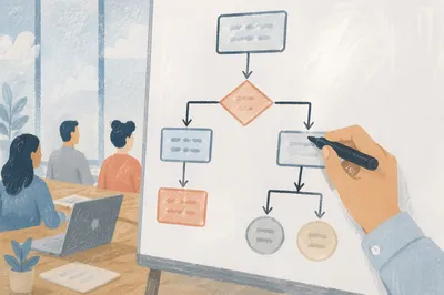 Hand Drawing Business Flowchart on Whiteboard