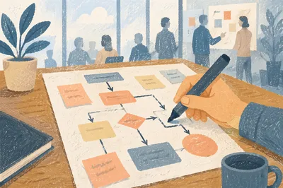 Hand Drawing Flowchart in Modern Workshop