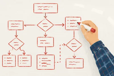 Hand Drawing Business Flowchart on Whiteboard