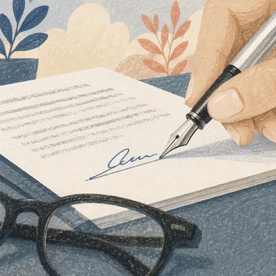 Hand Signing Business Contract with Fountain Pen