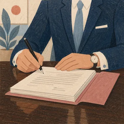 Contract Signing on Dark Wooden Table