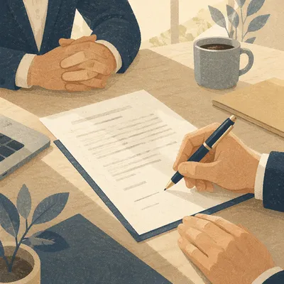 Hand Signing Business Contract at Office Table