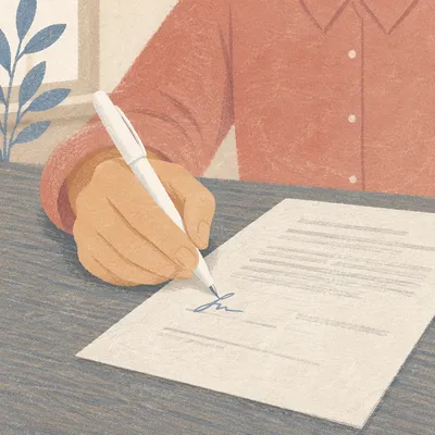 Hand Signing Business Contract on Desk
