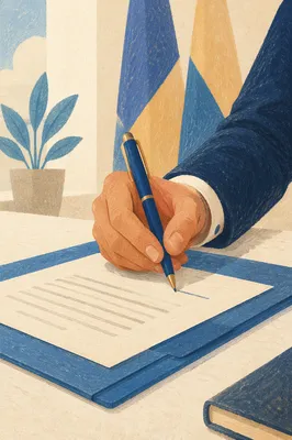 Professional Contract Signing on Blue Folder
