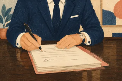 Professional Contract Signing on Wooden Table