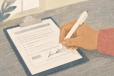 Hand Signing Business Contract on Desk
