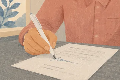 Hand Signing Business Contract on Desk