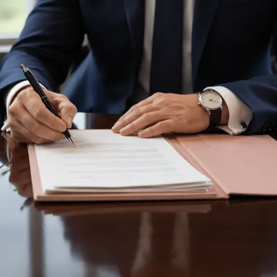 Business Professional Signing Contract at Conference Table
