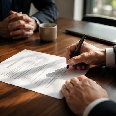 Hand Signing Contract in Modern Office