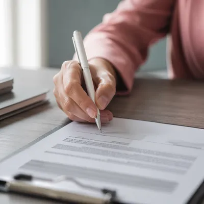 Hand Signing Business Contract on Desk