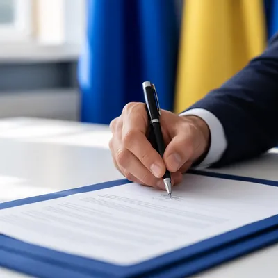Professional Contract Signing on Blue Folder