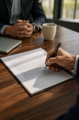 Hand Signing Business Contract in Modern Office