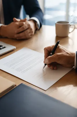 Hand Signing Business Contract at Conference Table