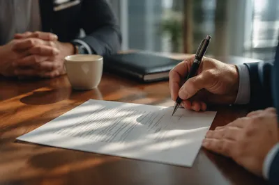Hand Signing Business Contract in Modern Office