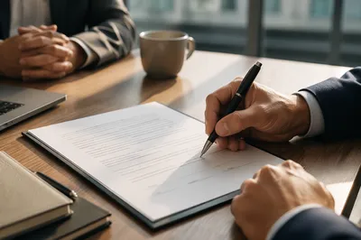 Hand Signing Business Contract at Conference Table