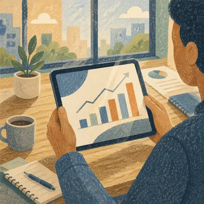 Hands Holding Tablet with Growth Chart