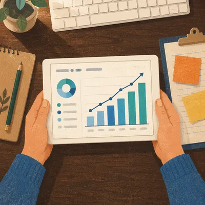 Hands Holding Tablet with Growth Chart