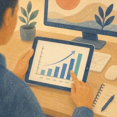 Hands Holding Tablet with Growth Chart